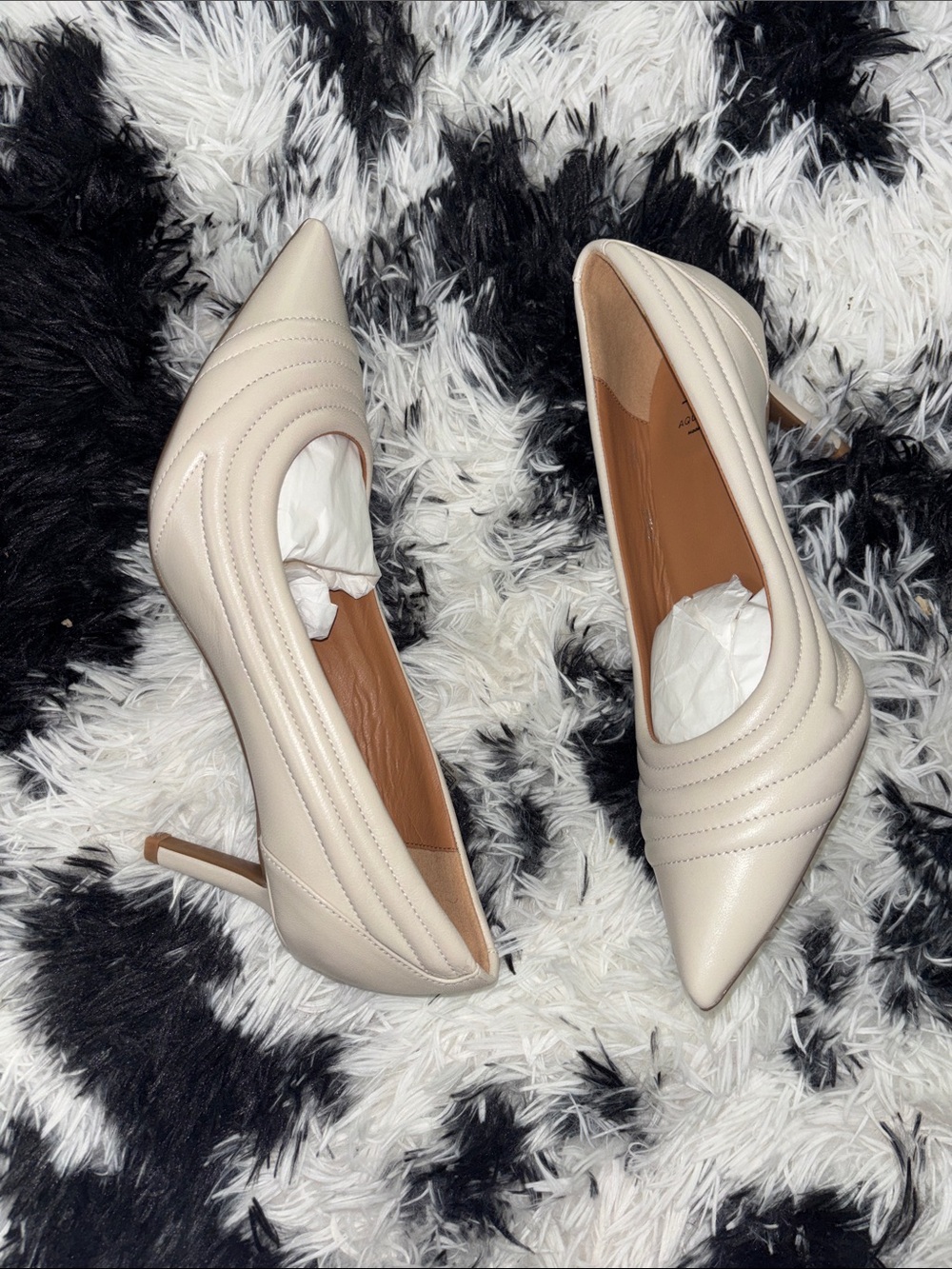 Aquatalia Cream Pointed-Toe Quilted Leather Flats